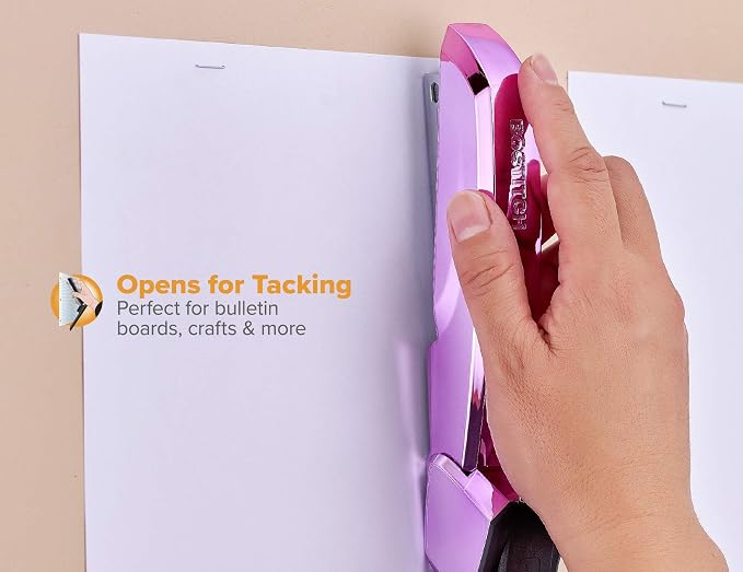 Bostitch Office Ascend 3 in 1 Stapler, 20 Sheet Capacity, Integrated Remover & Staple Storage, 420 Staples Included, Lightweight, Metallic Purple