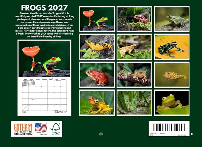 Frog Calendar 2027 Monthly Wall Calender 12 Month