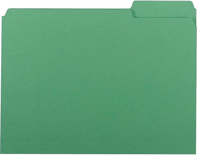 Smead Interior File Folder, 1/3-Cut Tab, Letter Size, Green, 100 per Box, Expandable File Folders for Filing Cabinet
