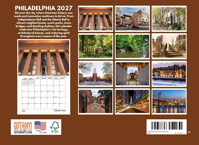 Philadelphia Calendar 2027 Monthly Wall Calender 12 Month