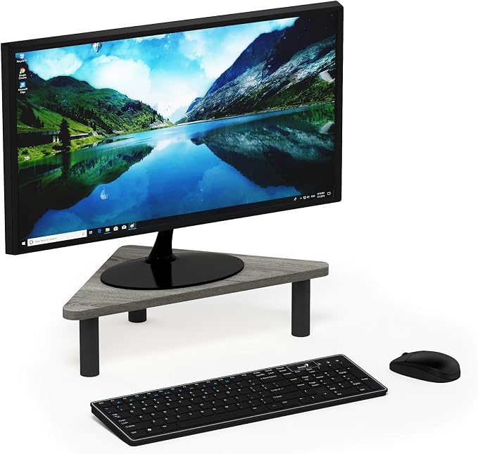 Furinno TURN-N-TUBE Monitor Stand Riser, 19.6" Wide Triangle Corner Monitor Riser, Laptop Stand for Desk, Office Desk Accessories, Desktop Organizers and Accessories, Toolless Assembly, For Study Room, Dorm, French Oak