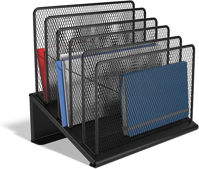 TRU RED Wire Mesh File Organizer, 5‑Compartment, Matte Black, 2‑Pack – Vertical Desktop Sorter for Files, Folders & Mail