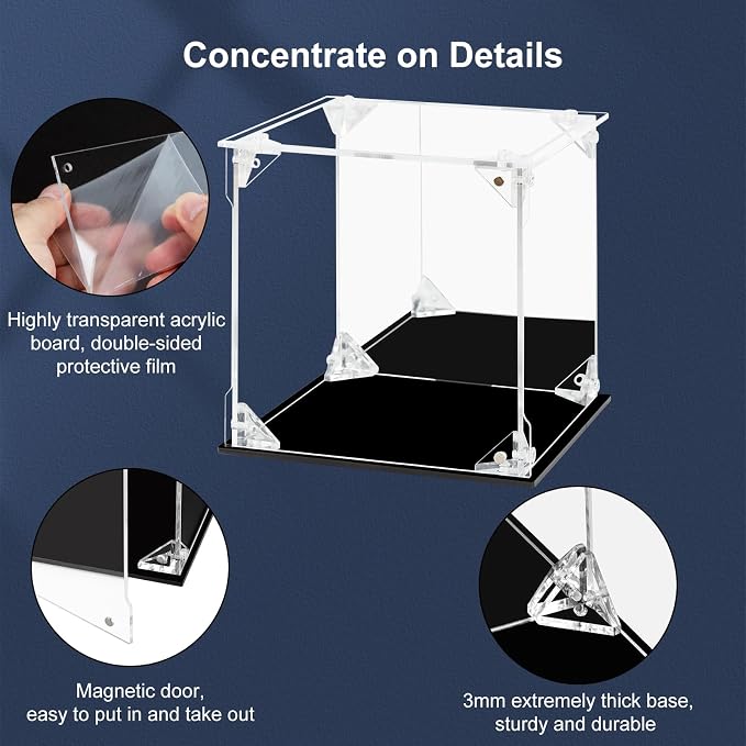 Acrylic Display Case Clear Action Figure Display Case with Mirrored Back, Dustproof Protection Display Box Alternative Glass Case for Collectibles Figures Models Doll Toys (6x6x6 inch; 15x15x15cm)
