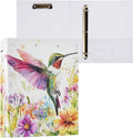 Watercolor Floral Hummingbird Binder 1.5 Inch Binder with Clipboard&Pockets, Humming Bird Hardcover Binders 3 Ring Heavy Duty File Folder for Office School Supplies-Holds 200 Sheets, 2 Pack