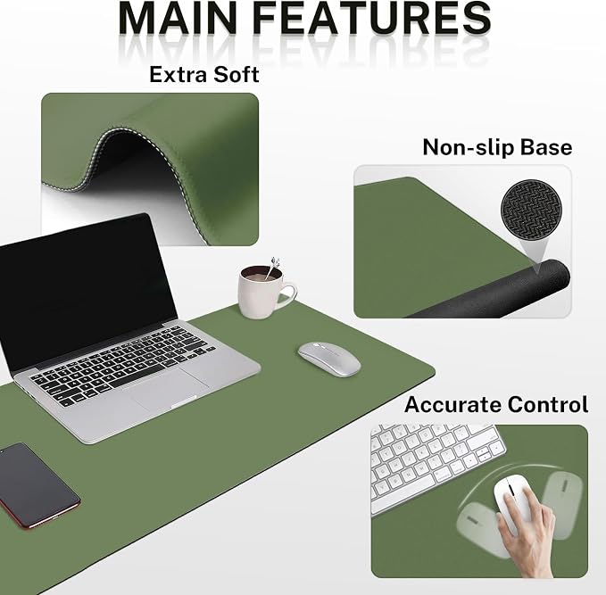 Keyboard Mouse Pad Set, 4 in 1 Desk Mat Set, Olive Green | Large Mousepad+Keyboard Wrist Rest+Mouse Wrist Rest+Coaster Ergonomic Design for Home Office Computer