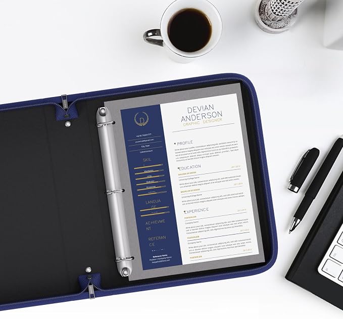 Fireproof 3 Ring Binder with Zipper, 1.5" D Rings Holds 375 Sheets | Fits Letter Size,Compatible with Clear Page Protectors,Built-in Net Pouch Pen Holder,Portable Safe Storage,1 Pack,Blue