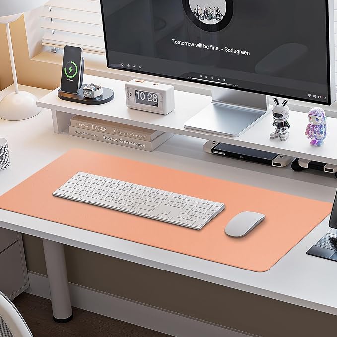 Boutilon Leather Desk Pad Protector,Non-Slip Mouse Pad,Laptop Desk Pad,Office Mouse Mat,Waterproof Leather Desk Blotter,Desk Writing Pad for Office and Home (XXXL-Orange Pink,47"x 24")