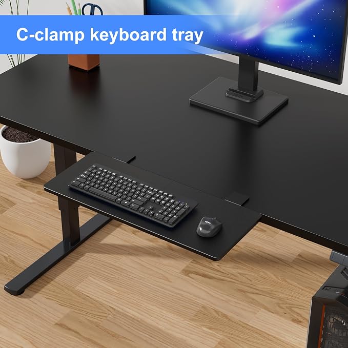 Suptek Clamp-on 9.5 x 23.6 inch Desk Extender, Wrist Support, Foldable Keyboard Tray Platform, Suitable for Office Desks, Black, DSF3LB
