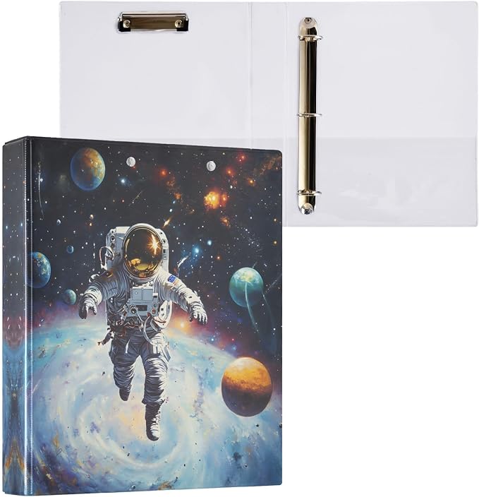 3 Ring Binder Astronaut Space Planet 1.5" Round Ring Binders View Binder with 200 Sheet for Kids School Supplies Women Men Office, 1 Pack