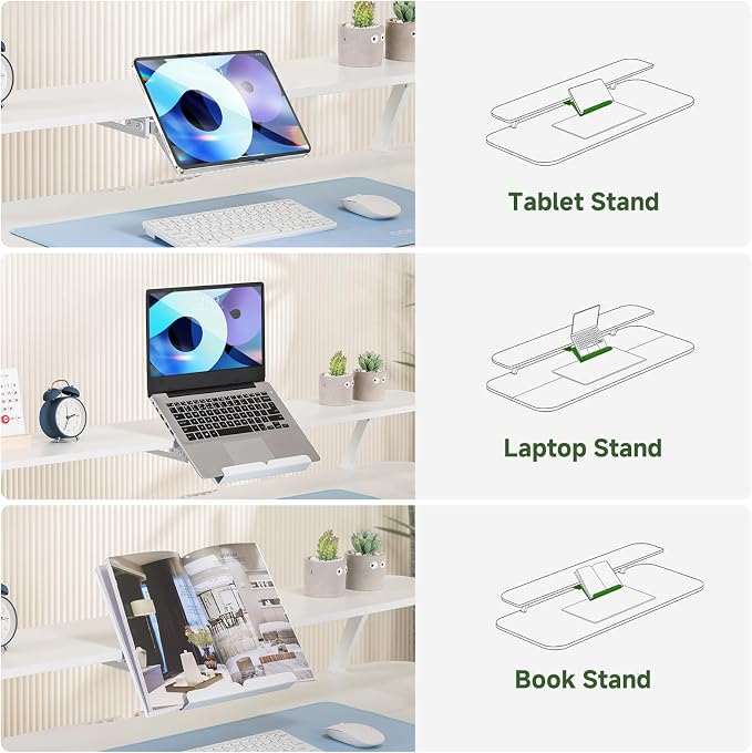 GTPLAYER Electric Standing Desk with Drawers, 48 x 24 Inches Height Adjustable Computer Desk with Monitor Stand, Laptop Stand, Sit Stand up Desk with Memory Preset for Home, Office, Ivory White