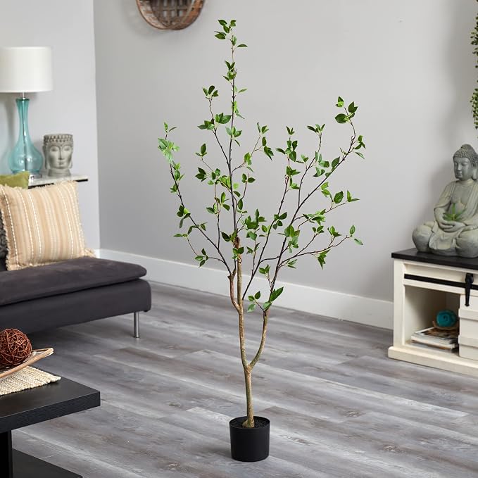 Nearly Natural 5 ft Minimalist Citrus Artificial Tree with Nursery Pot | Bendable Branches, Lifelike Foliage, Realistic Multi-Tonal Trunk, Stable Nursery Planter, Ideal for Compact Spaces