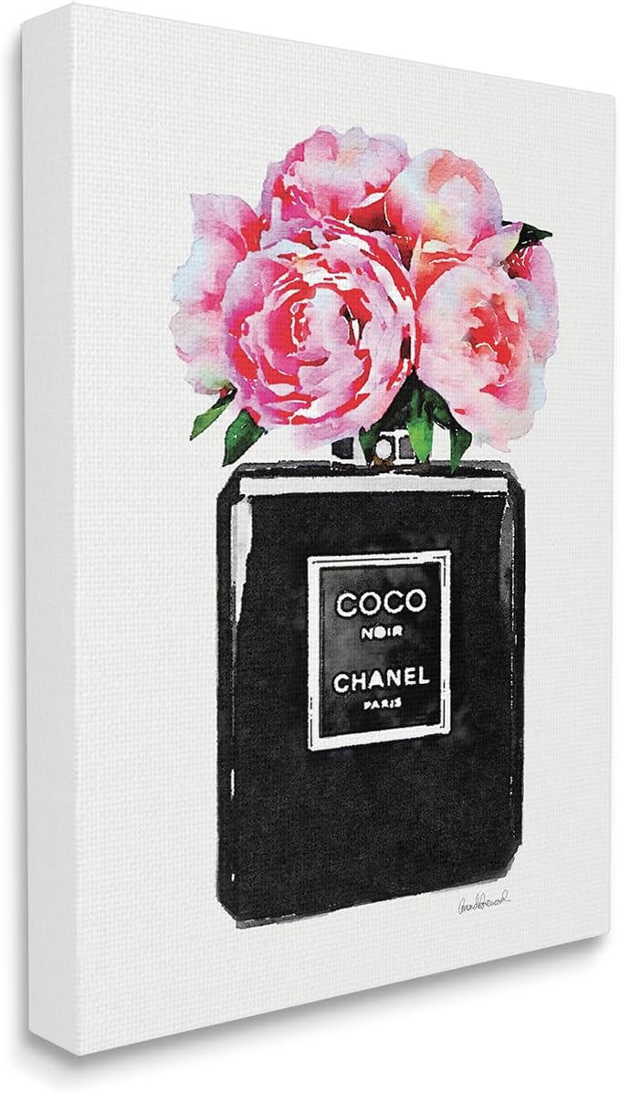 Stupell Industries agp-106 Glam Perfume Bottle Flower Black Peony Pink Wall Art, 16 x 20, Gallery Wrapped Canvas | Stupell Industries | 16 x 20 Inches, Easy to Hang and Sturdy, Made in USA, by Amanda Greenwood