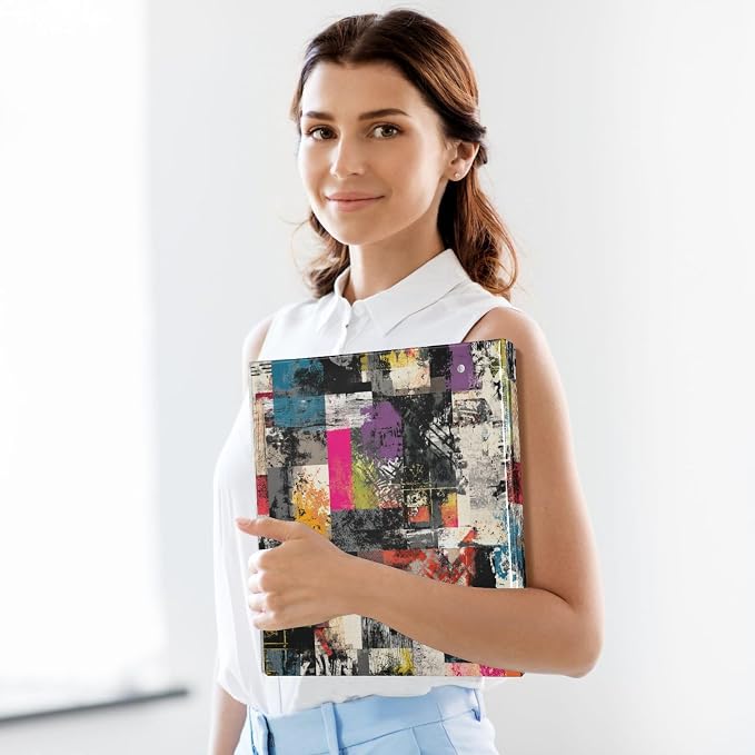 Vibrant Abstract Grunge Pattern Binder 3 Ring 1.5 Inch Binder with Clipboard&Pockets, Hardcover Binders Heavy Duty Large File Folder for Office School Supplies - Holds 200 Sheets,2 PC