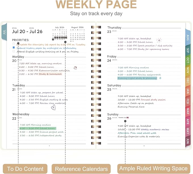 Planner 2026-2027, Academic Weekly and Monthly Calendar Planner, July 2026 - June 2027, Hardcover Spiral Agenda Book, School Supplies for Teacher Student - Letter Size(8.5" x 11")