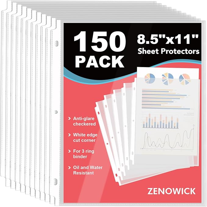 150 Pack Sheet Protectors 8.5 x 11 Clear Page Protectors for 3 Ring Binder | Plastic Sleeves for Papers, Top Loading Paper Protector Perfect for Documents & Photos, Office Supplies