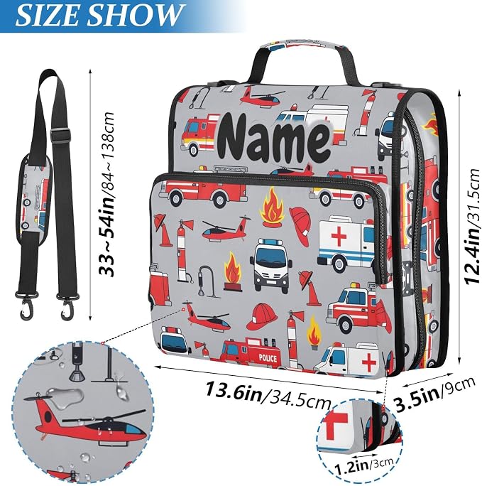Custom Fire Engine Car Truck 3 Ring Binder Bag 1.5 inch Personalized Name Binder Organizer 500 Sheet Documents Storage for School Office