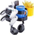 7-in-1 Desk Cup Holder - EURPMASK Organizer with Headphone, Controller Holder, Snack Bucket, and Phone Holder, Clamp-On Desk Accessory with Sturdy Large Storage, Easy to Install, Black