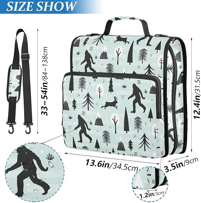 Sasquatch Print Zipper Binder Bag 3 Ring with Shoulder Strap & Handle Multi Pocket Binder Organizer Bag Large Capacity for School Office Supplies