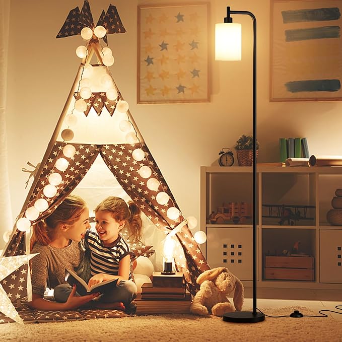 Ziisee Floor Lamps for Living Room - Standing Lamp with Remote Control Glass Shade, Modern Floor Lamp with LED Bulbs, Bright Industrial Floor Lamp for Bedroom, Black Tall Lamp for Office