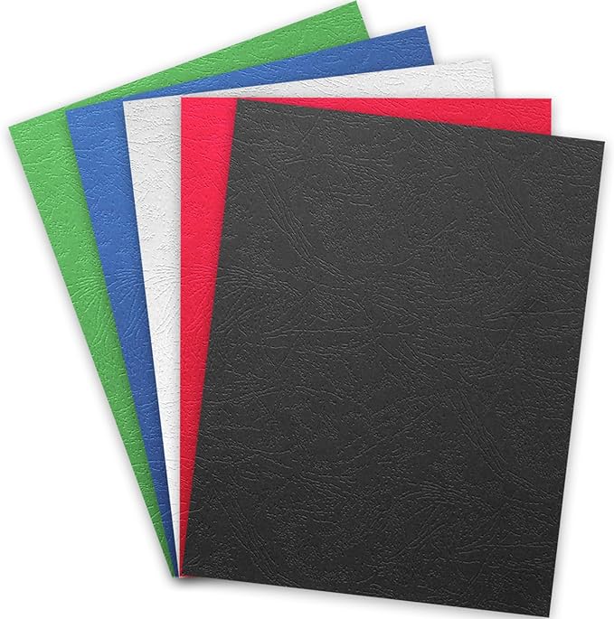 Binditek 13 Mil Paper Binding Covers, 8.5 x11 Inches, Multi Colors,100 Pack | Grain-Texture, 8.5" x 11" Letter Size, 250 GSM, 90 lb, Square Corners, Unpunched, for Business, School Projects
