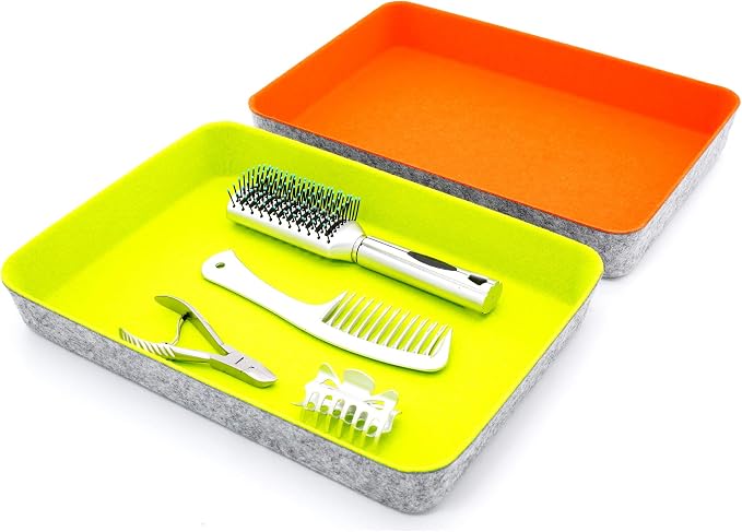 2-piece Office desk drawer organizer tray letter-size documents A4 paper book file Folder Holder storage bins (Orange + Green)