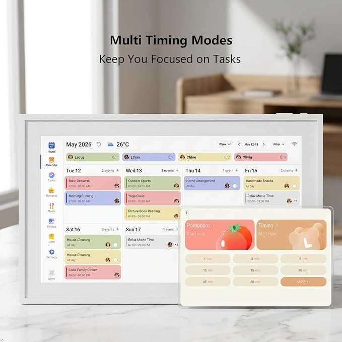 15.6" Digital Calendar Family Electronic Calendar & Chore Chart,Wall/Desk Planner Smart HD Touchscreen Interactive Display Support App, Pomodoro Timer,Planner for Schedules,Meals,Chore,Gifts for Mom Dad(White)