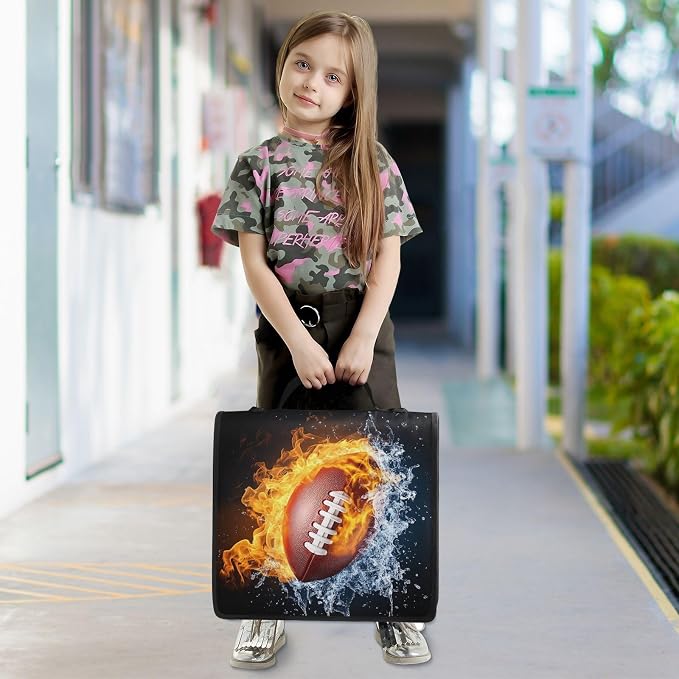 Football Print 3 Ring Zipper Binder with Shoulder Strap & Handle 3 Inch D-Ring Zippered Bag with Pencil Pouch,Multiple Pocket & Expanding File Folder, Binder Organizer for School or Office