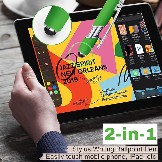 Custom Pens Bulk Personalized Ballpoint Pen with Stylus Tip Customized Engraved Pens with Name Logo Soft Black Ink with Touch Metal Office for Business Office Teacher School Corporate Gifts Green