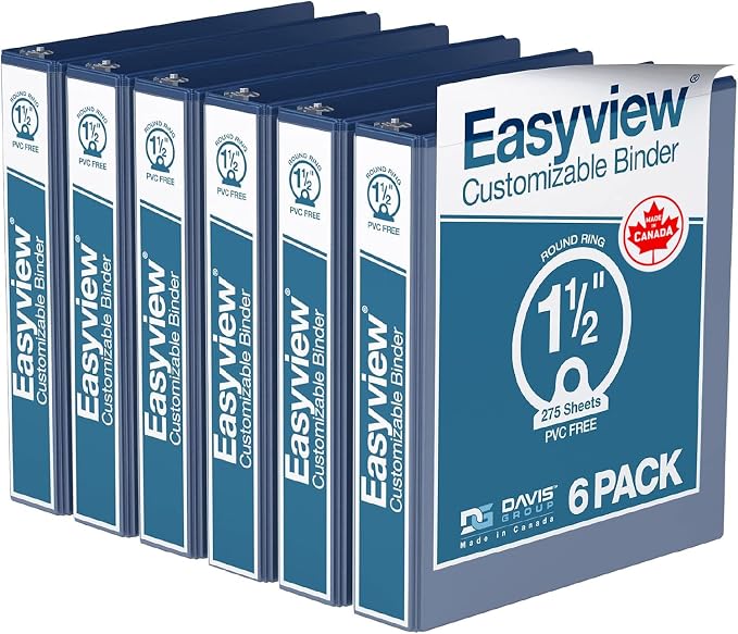 Easyview Premium 3-Ring Binders with Clear-View Covers and Round Rings, Binders for School or Office, 1.5 Inch, Pack of 6, Royal Blue
