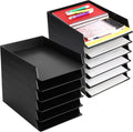 12 Pcs Stackable Paper Trays Rectangular Plastic Desk Holder Desktop Document File Organizer Storage Letter for Office Classroom (Black)