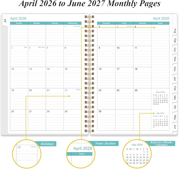 Daily Planner 2026-2027 Full Page Per Day- 2026-2027 Daily & Monthly Planner from July 2026 to June 2027, Day Planner 2026-27 with 12 Months Tabs, 6.4" x 8.5", Pink Flowers