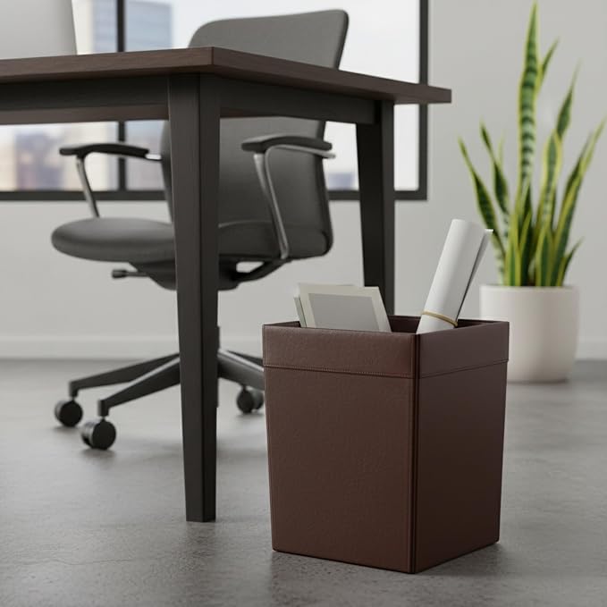 Dacasso Chocolate Brown Leather Waste Basket