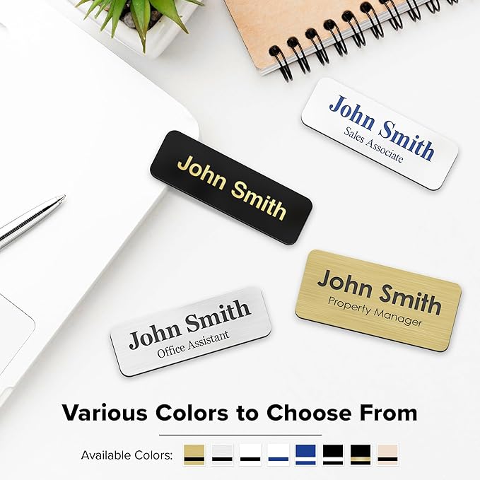 My Sign Center Magnetic Almond Black Name Tags, Personalized - 1.5x3 Inches, Durable Engravable Impact Material, Made in USA