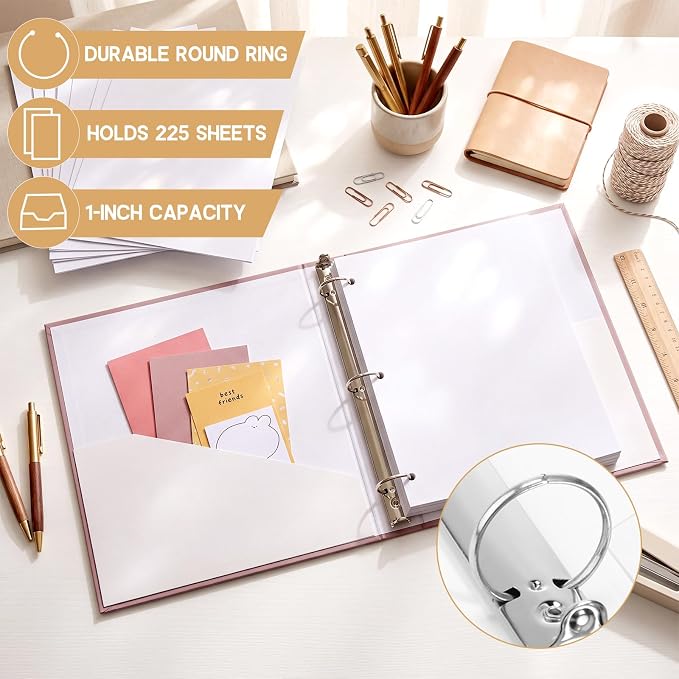 Ctosree 10 Pack Colored 3 Ring Binder with 2 Pockets Hardcover Loose Leaf Binder for Women Men Teacher Student School Office Home Supplies, Fits 11 x 8.5 Size Paper, 10 Colors(1'',Vintage Color)
