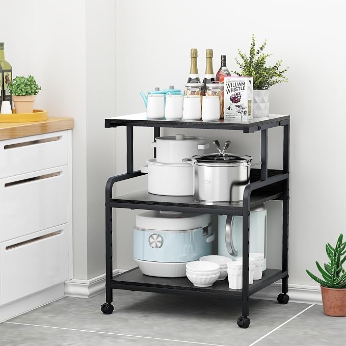 Arbuxzuy Large Printer Stand with Storage Shelf, 23.6" W x 18.9" D Printer Cart with Wheels, 3 Tier Mobile Printer Table for Home Office,Stands for Heat Press Scanner Fax (Black)