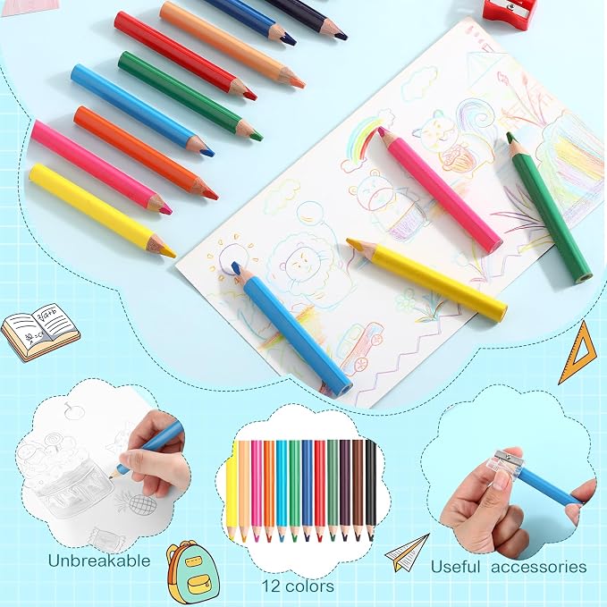 Spakon 96 Pcs Colored Pencil Bulk, 12 Colors, 3.5 Inch Short Fat Pencil