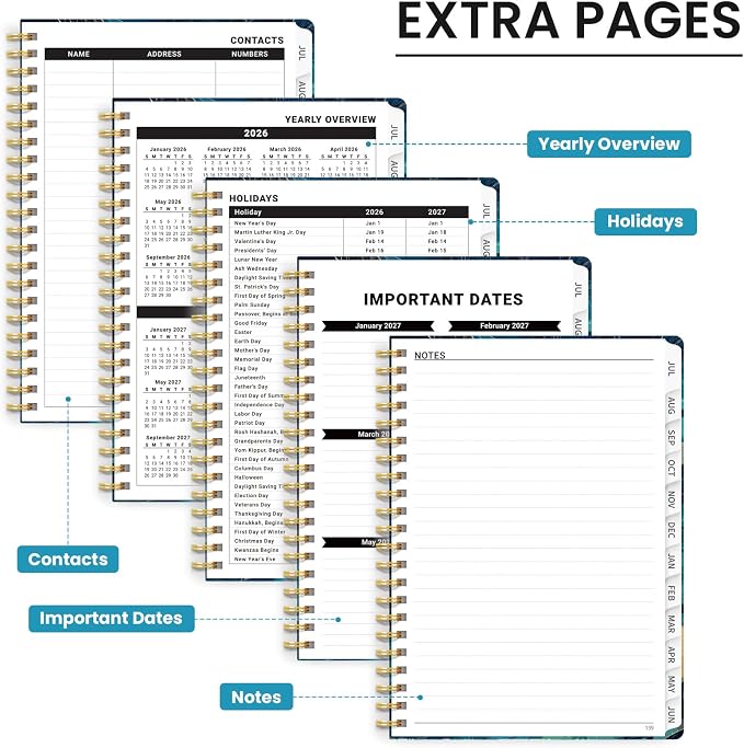 Planner 2026-2027, Academic Year Monthly & Weekly Planner Caledndar, July 2026 - June 2027, Hardcover Large Planning Agenda Book with Tabs for School Office Supplies, 8.5" x 11" - Coastal Contours