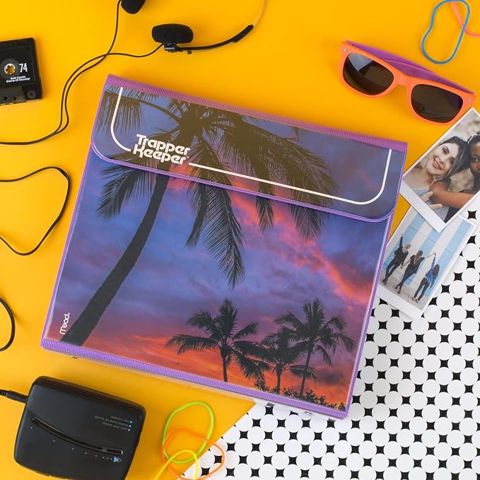 Mead Trapper Keeper Binder, Retro Design, 1 Inch Binder with Folders and Pockets, Holds 8-1/2" x 11" Paper, Palm Trees (260038FDE1-ECM) (Pack of 6)