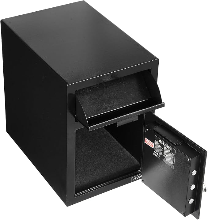 VEVOR 1.2 Cubic Feet Drop Safe, Large Capacity Front Drop Slot Safe Box with Digital Keypad, Heavy Duty 2 Tiers Cash Depository Box with Spare Keys for Cash, Bank Slip, Jewelry, Document, Bill, Black