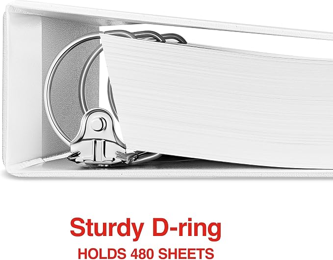 Staples 2" 3-Ring View Binder, D-Ring, White, 4/Pack