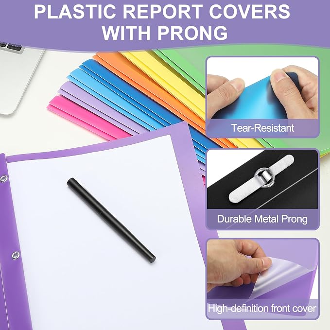 PATIKIL Plastic Report Covers with Prong, 30 Pcs 80 Sheet Clear Front Presentation Binders with 3 Metal Prong Fasteners Report Folder for Resume Documents Files Letter, Yellow