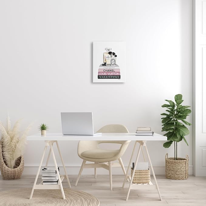 Stupell Industries 'Cosmetics on Pink Books'| Canvas Art | Stupell Industries | 16 x 20 Inches, Easy to Hang and Sturdy, Made in USA, by Amanda Greenwood
