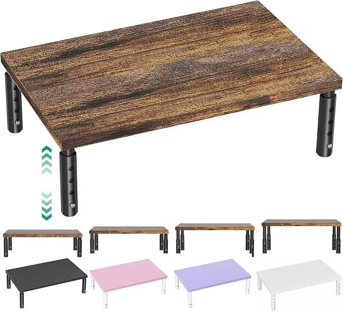 Adjustable Monitor Stand Riser for Desk, Wood Computer & Laptop Stand, Desk Organizers and Accessories, Office Desk Accessories & Workspace Organizer for Home Office Supplies, Brown