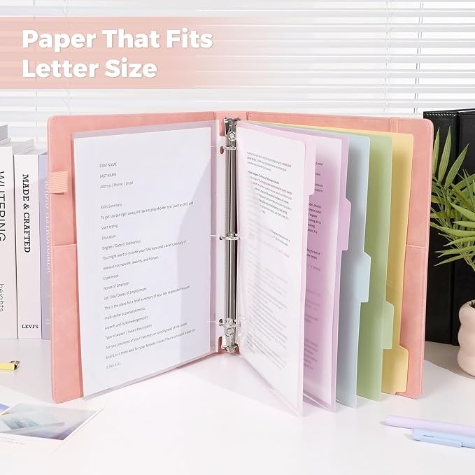 SKYDUE 3 Ring Binder with Magnetic Clipboard, 1 Inch Binder with 5 Dividers | Faux Leather Binder, Folder, Binder Pouch, Plastic Sleeves, and notepad, Ideal for Office & School Supplies Organize