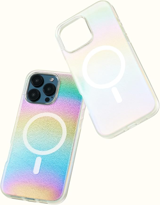 PopSockets iPhone 16 Plus Phone Case with MagSafe- Shimmer | Magnetic, Wireless Charging, Camera & Drop Protection, Rainbow, Colorful, iPad, Removable, Popper