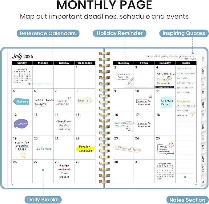 Taja Planner 2026-2027, Jul 2026-Jun 2027 Monthly & Weekly Calendar Book | 8.5" x 11", Hardcover Academic Calendar with Tabs, Teacher Student Agenda Book for School Office Supplies - Baby Blue