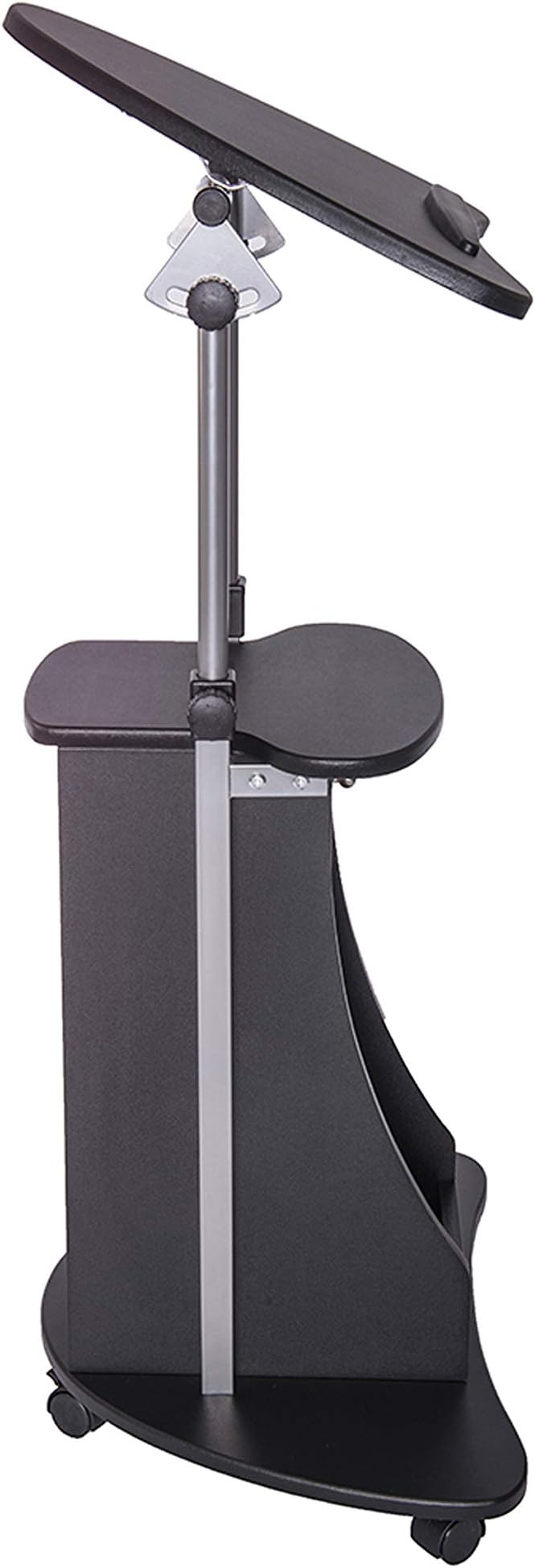 Techni Mobili Adjustable Height Rolling Laptop Cart with Storage, Black | Adjustable Height Rolling Laptop Cart with Tilting Top, Storage Shelf, Locking Wheels, Sit to Stand Desk, Mobile Podium,Black