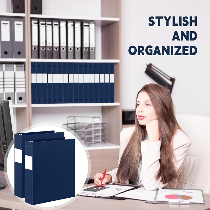 Henoyso 12 Pcs 1.5 Inch 3 Ring Binders, Letter Size,Navy Blue | Binders Bulk, Holds 350 Sheets, Round Rings, Durable Flexible PP Plastic Covers, Pockets Labels, School Office Supplies