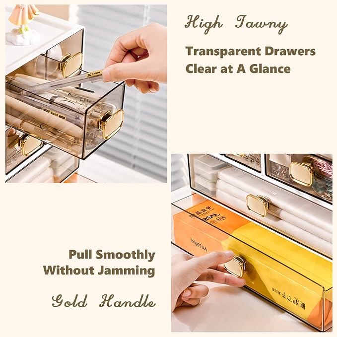 Desktop Storage Drawers, Stackable Countertop Organizer with Drawers | White 1 Mid & 2 Small Drawers for Office Supplies, Makeup Organizer, Tabletop Pen Holder, Desk Organization, Teacher Toolbox