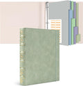 Ospelelf Leather 3 Ring Binder 1 Inch, Vintage Hardback D Ring Binder with Pockets and 5 Tab Dividers, Book Style Document Organizer Fits Letter Size for Home and Office Sage Green